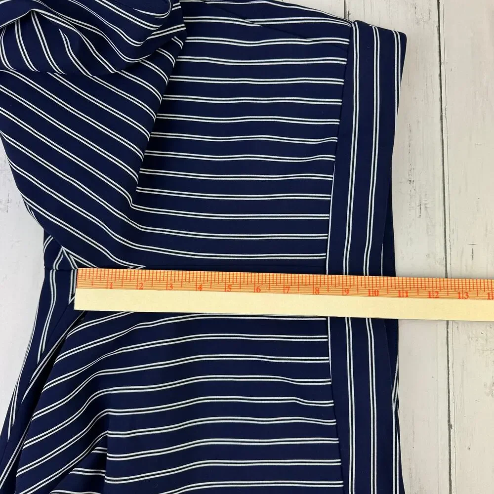 Hugo Boss Navy White Striped Tebella Cropped Bootcut Dress Pant Side Zip Size 8